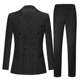 Men's Suits 2 Pieces Vintage Double Breasted Suit Black Red Stripe Terno Slim Fit Large Lapels Wedding Groom Tuxedo Tailcoat Men black
